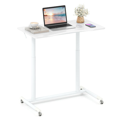C-Shaped Sit Stand Desk with Adjustable Height and Metal Frame-White
