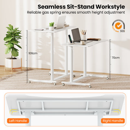 C-Shaped Sit Stand Desk with Adjustable Height and Metal Frame-White
