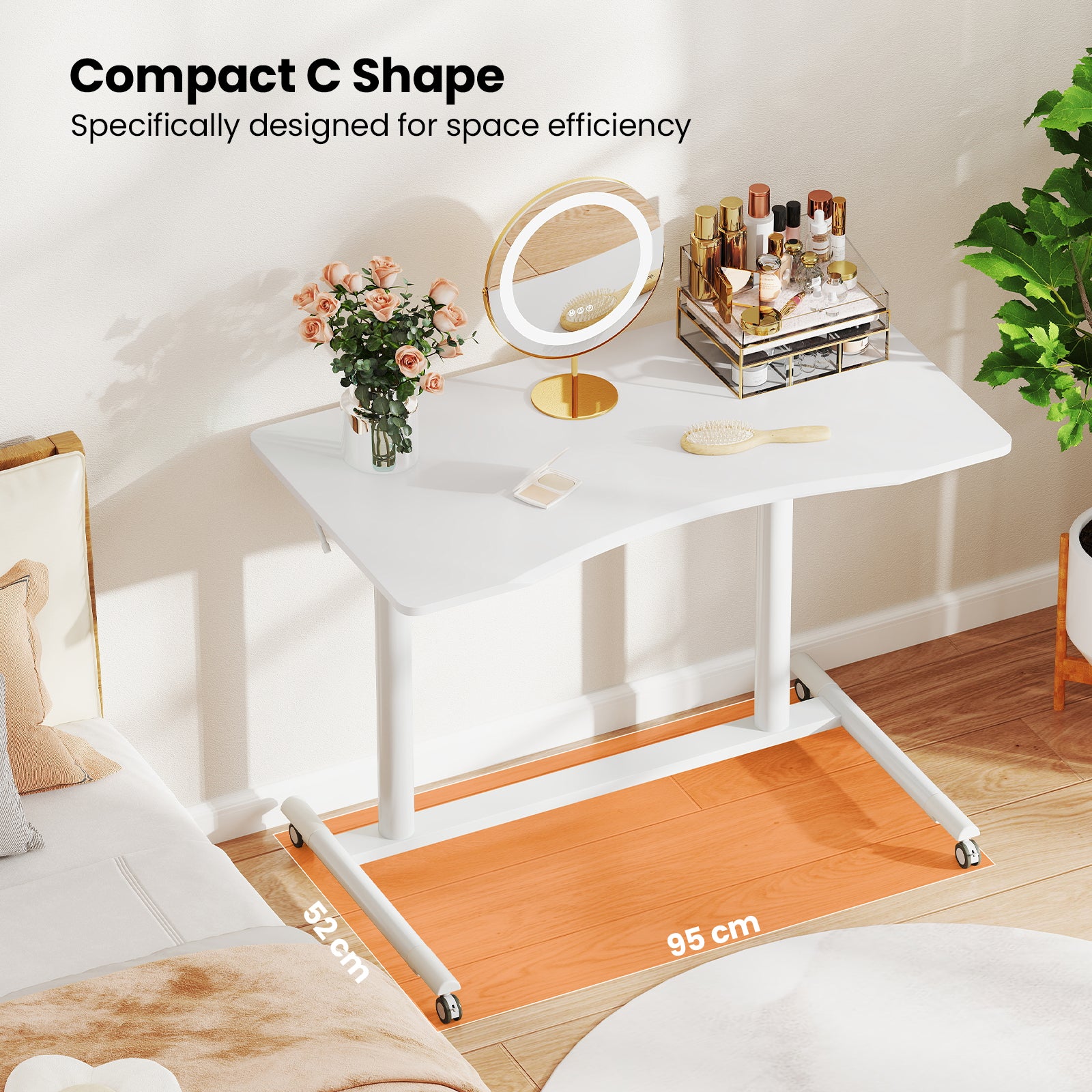 C-Shaped Sit Stand Desk with Adjustable Height and Metal Frame-White