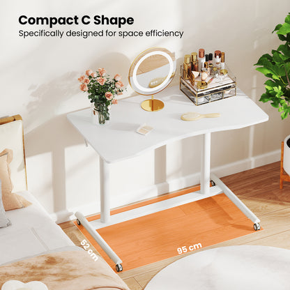 C-Shaped Sit Stand Desk with Adjustable Height and Metal Frame-White