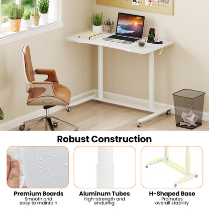 C-Shaped Sit Stand Desk with Adjustable Height and Metal Frame-White
