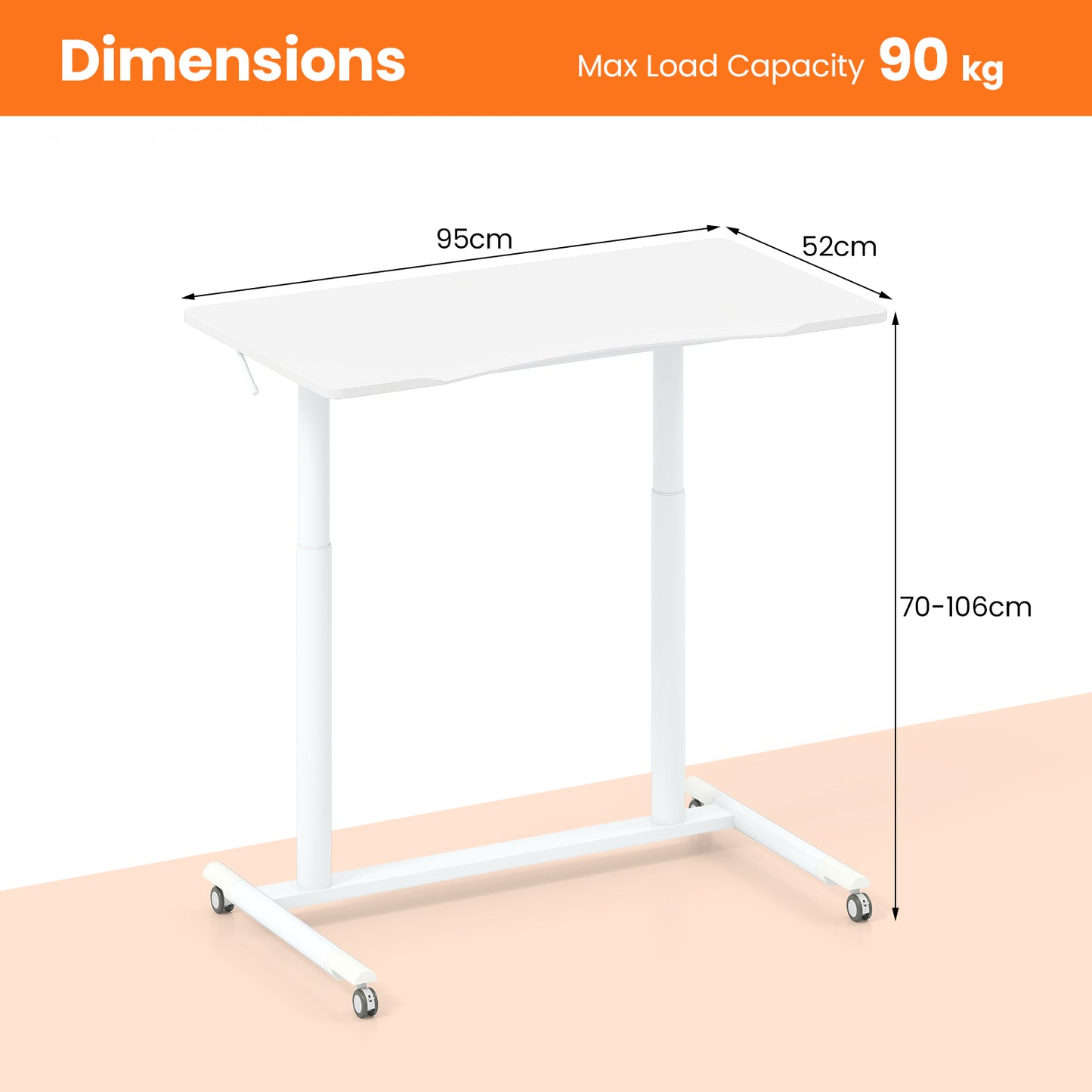 C-Shaped Sit Stand Desk with Adjustable Height and Metal Frame-White