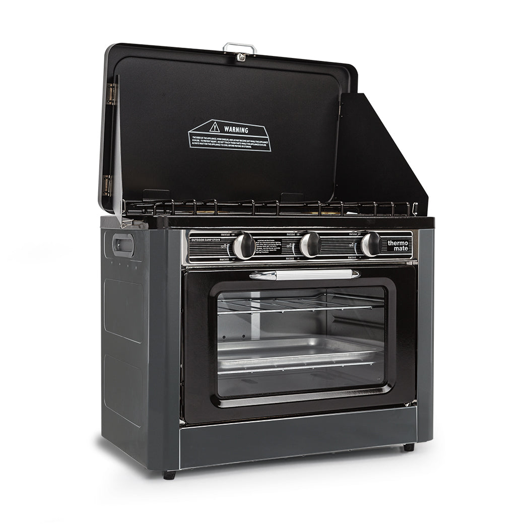 Portable 2-in-1 Gas Oven and Stove with Dual Burners, 15kg, Stainless Steel