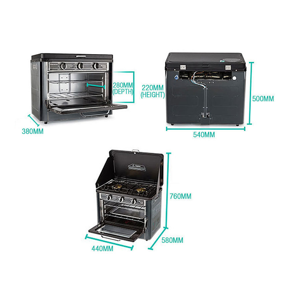 Portable 2-in-1 Gas Oven and Stove with Dual Burners, 15kg, Stainless Steel