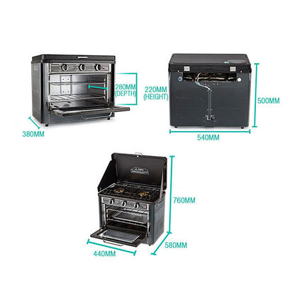 Portable 2-in-1 Gas Oven and Stove with Dual Burners, 15kg, Stainless Steel
