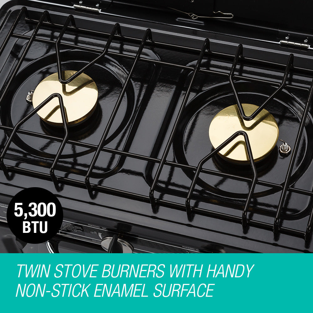 Portable 2-in-1 Gas Oven and Stove with Dual Burners, 15kg, Stainless Steel