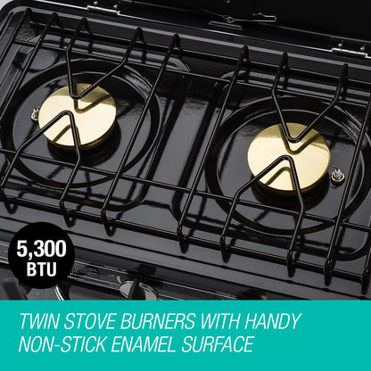 Portable 2-in-1 Gas Oven and Stove with Dual Burners, 15kg, Stainless Steel