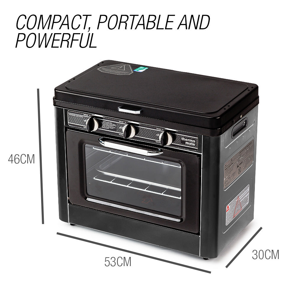 Portable 2-in-1 Gas Oven and Stove with Dual Burners, 15kg, Stainless Steel