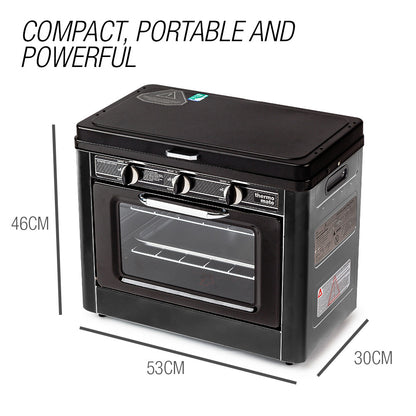 Portable 2-in-1 Gas Oven and Stove with Dual Burners, 15kg, Stainless Steel