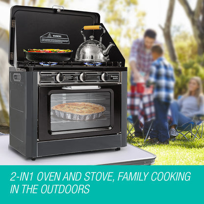Portable 2-in-1 Gas Oven and Stove with Dual Burners, 15kg, Stainless Steel