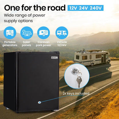 70L Portable Fridge Freezer with 5L Freezer, 12/24/240V Power, Black Finish