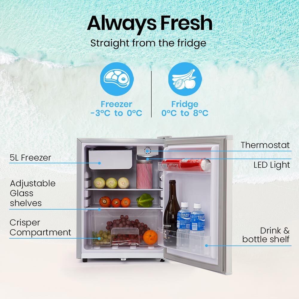 70L Portable Fridge Freezer with 0.05m Freezer, 12/24/240V, Silver Finish