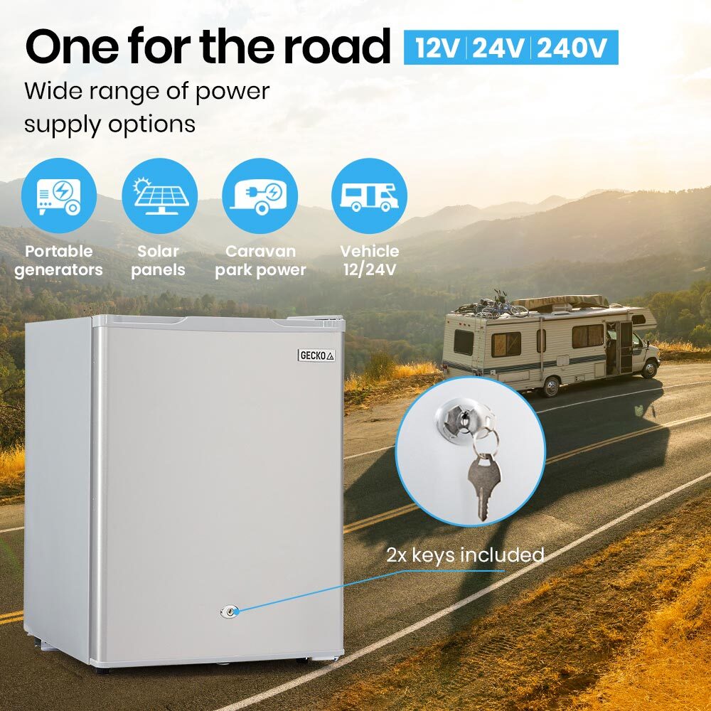 70L Portable Fridge Freezer with 0.05m Freezer, 12/24/240V, Silver Finish