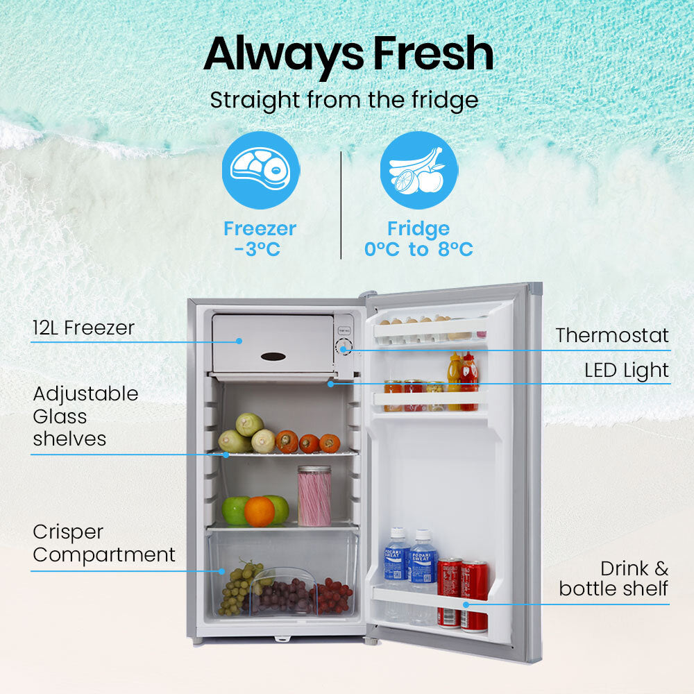 95L Portable Fridge Freezer with 0.12m Freezer for Camping and Caravans, Silver