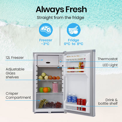 95L Portable Fridge Freezer with 0.12m Freezer for Camping and Caravans, Silver