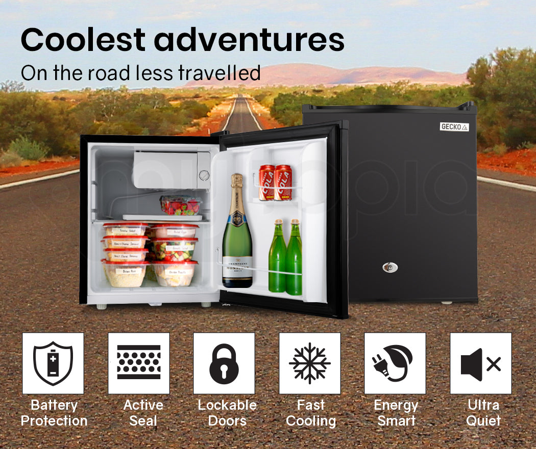 57L Portable Bar Fridge with Freezer, 12V/24V/240V, 1.45m, Black