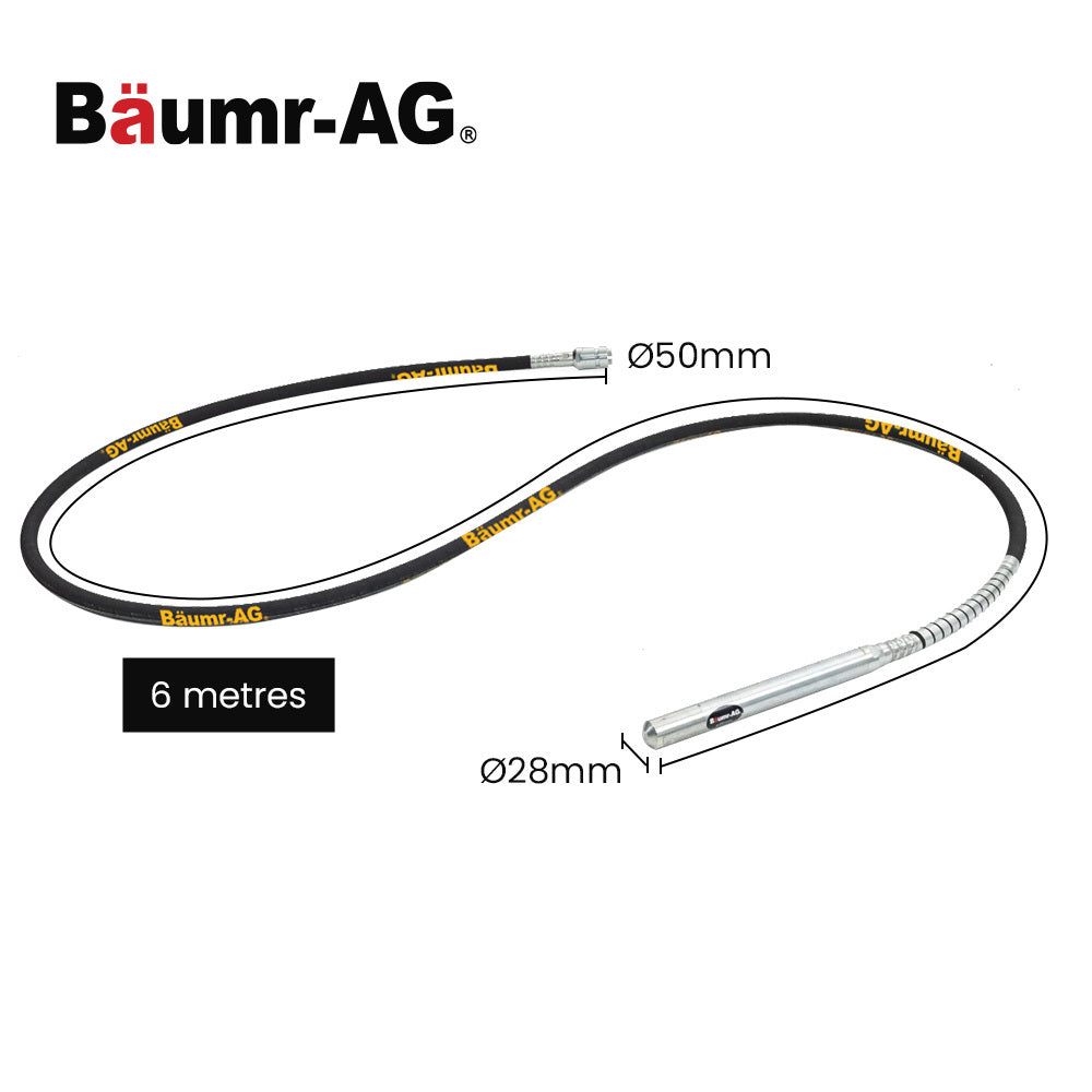 6m Concrete Vibrating Shaft with 28mm Head, 3-Claw Coupler for Bubble-Free Pours