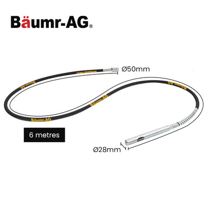 6m Concrete Vibrating Shaft with 28mm Head, 3-Claw Coupler for Bubble-Free Pours