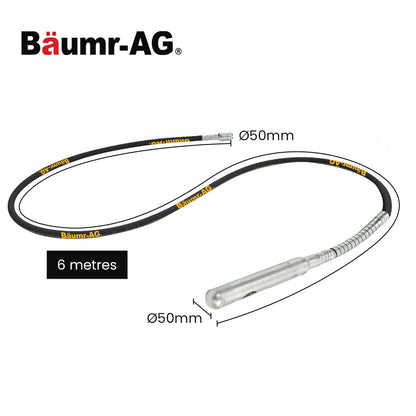 6m Concrete Vibrating Shaft with 50mm Head - Heavy Duty Flexible Drive Shaft