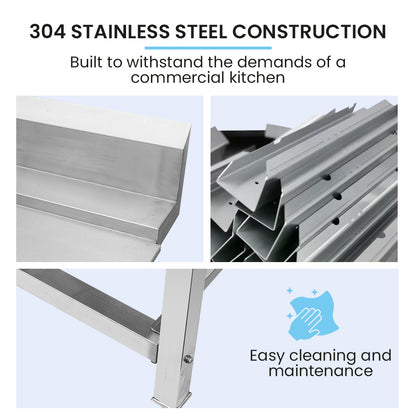 Stainless Steel Utility Side Exit Table with Backsplash for Commercial Use