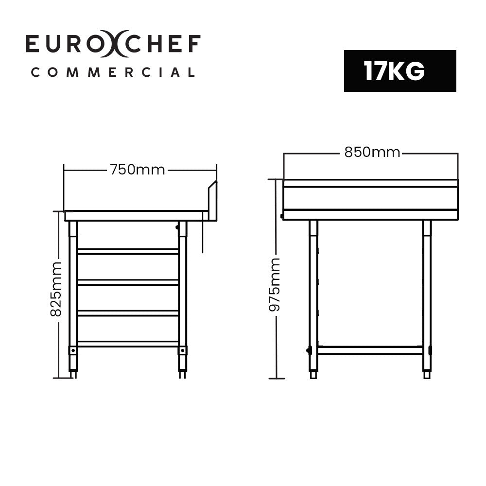 Stainless Steel Utility Side Exit Table with Backsplash for Commercial Use
