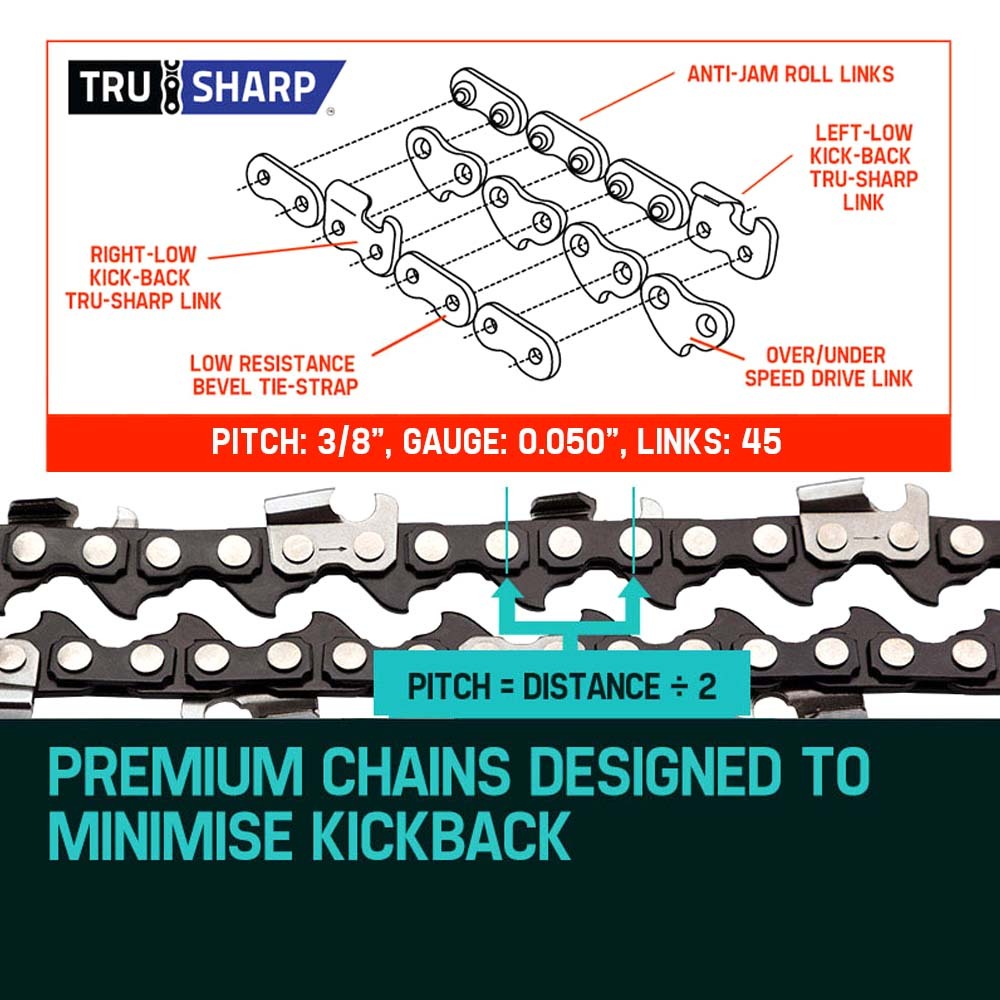 2 x 0.3m Chainsaw Chain for 0.3m Bar - Low Kickback Replacement for Pole Saws