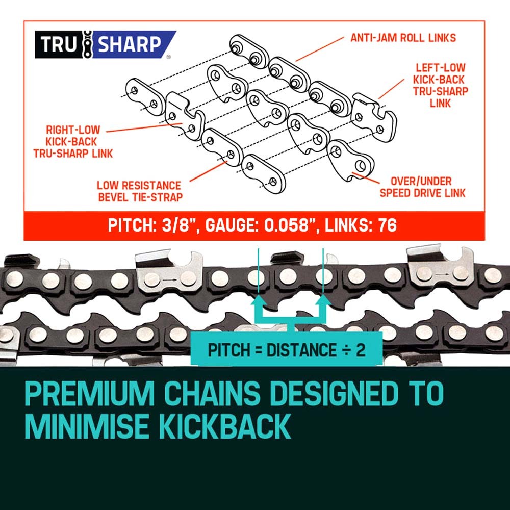 20m Chainsaw Chain Replacement for 62CC/66CC Saws - 76 Link, Low Kick-Back