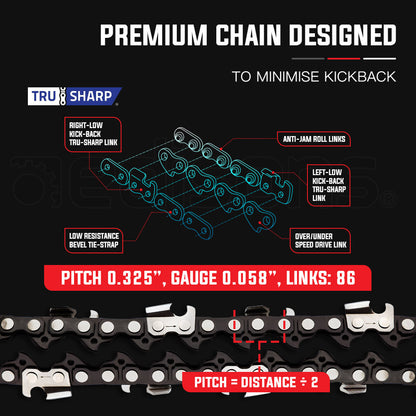 22m Premium Chainsaw Chain Replacement with Tru-Sharp Technology, 86 Links