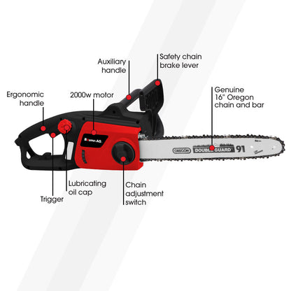 2000W Electric Chainsaw with 0.4m Oregon Bar, Auto Lubrication System