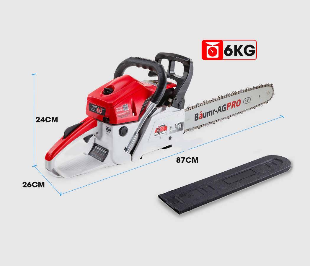 45cc Petrol Chainsaw with 0.45m Bar, E-Start, 6kg Lightweight Design