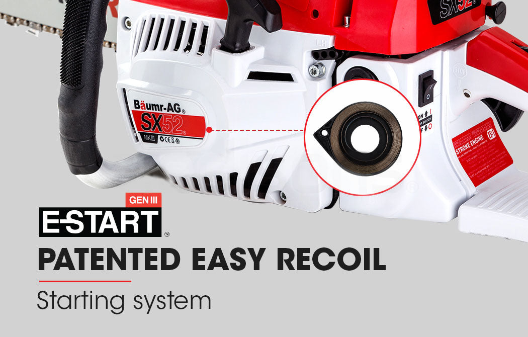 52cc Petrol Chainsaw with 0.5m Bar, E-Start System, Lightweight 6.4kg Design