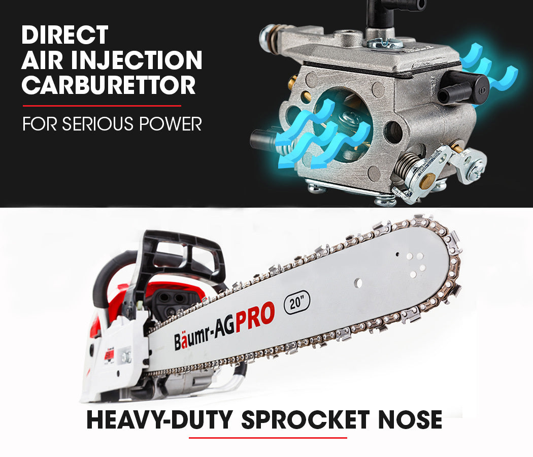 52cc Petrol Chainsaw with 0.5m Bar, E-Start System, Lightweight 6.4kg Design