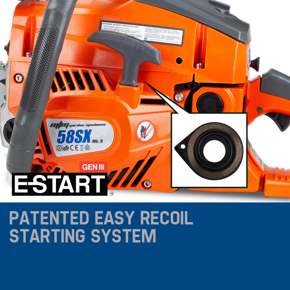 Petrol Chainsaw 0.5m Bar E-Start, 4.1HP, Anti-Vibration & Safety Brake