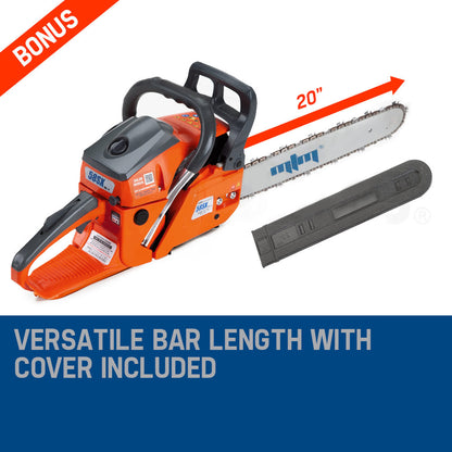 Petrol Chainsaw 0.5m Bar E-Start, 4.1HP, Anti-Vibration & Safety Brake