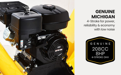 8HP 208cc Petrol Wood Chipper & Mulcher, 0.25m Capacity, Raptor 1000
