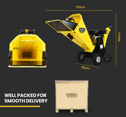 8HP 208cc Petrol Wood Chipper & Mulcher, 0.25m Capacity, Raptor 1000