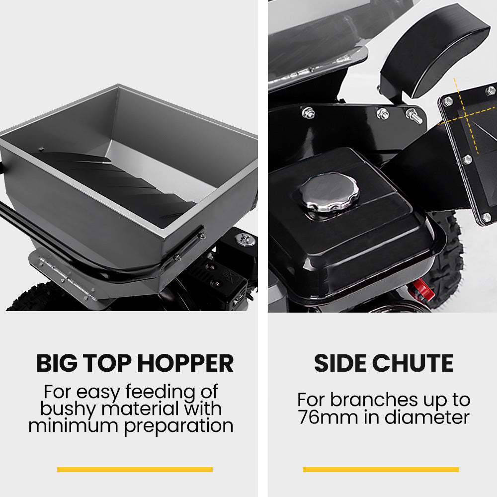7HP 212cc Gas Wood Chipper Shredder Mulcher, 12m Wheels, 76mm Capacity
