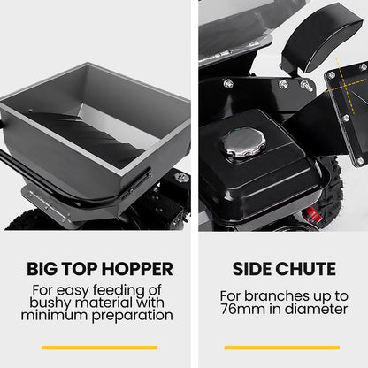 7HP 212cc Gas Wood Chipper Shredder Mulcher, 12m Wheels, 76mm Capacity