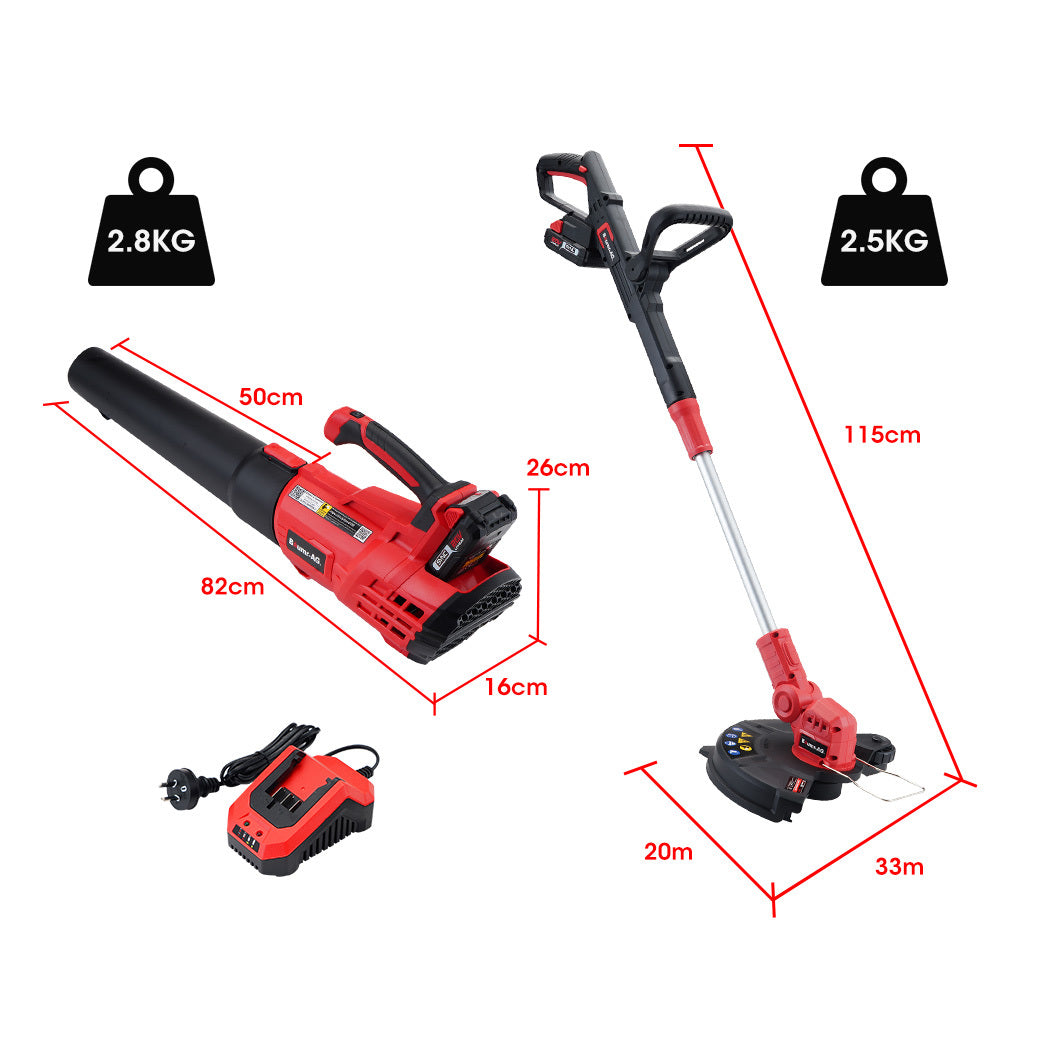 Cordless Whipper Snipper & Leaf Blower Kit with 20V Battery and Fast Charger