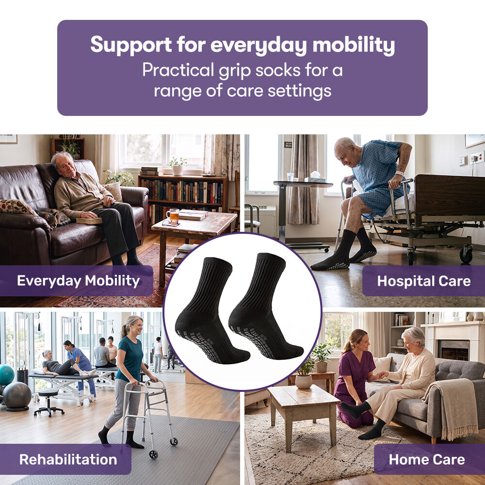Anti-Slip Socks for Everyday Mobility, Black, US 9–11
