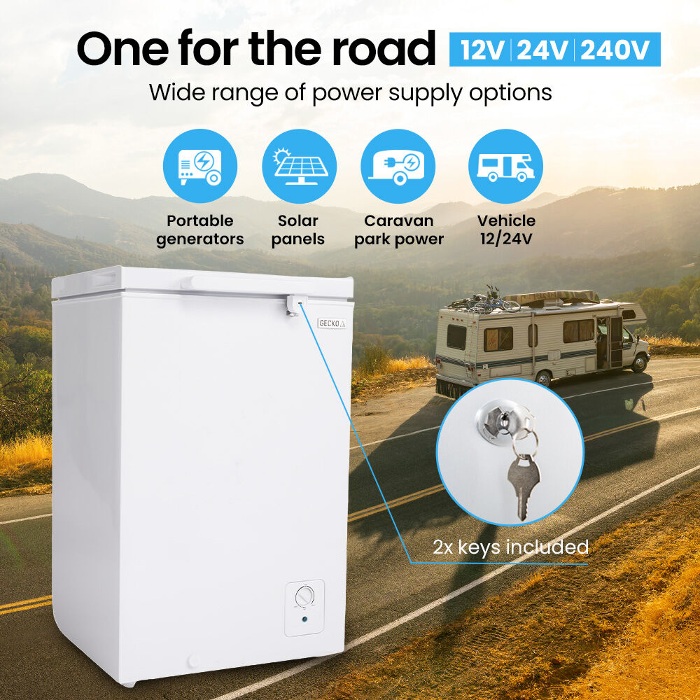 100L Portable Chest Freezer, 12V/24V/240V for RVs & Off-Grid Living, White