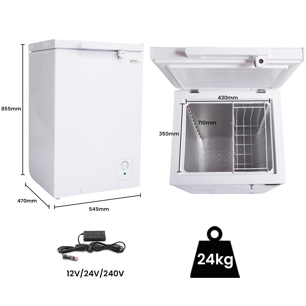 100L Portable Chest Freezer, 12V/24V/240V for RVs & Off-Grid Living, White