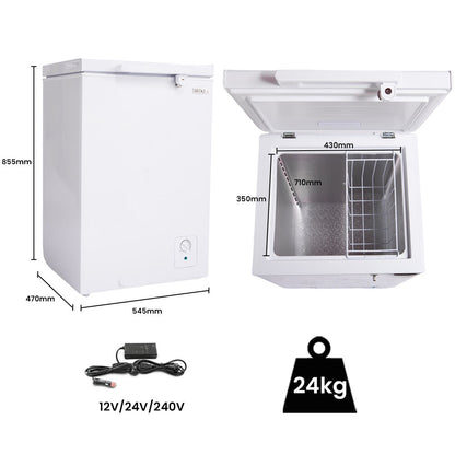 100L Portable Chest Freezer, 12V/24V/240V for RVs & Off-Grid Living, White