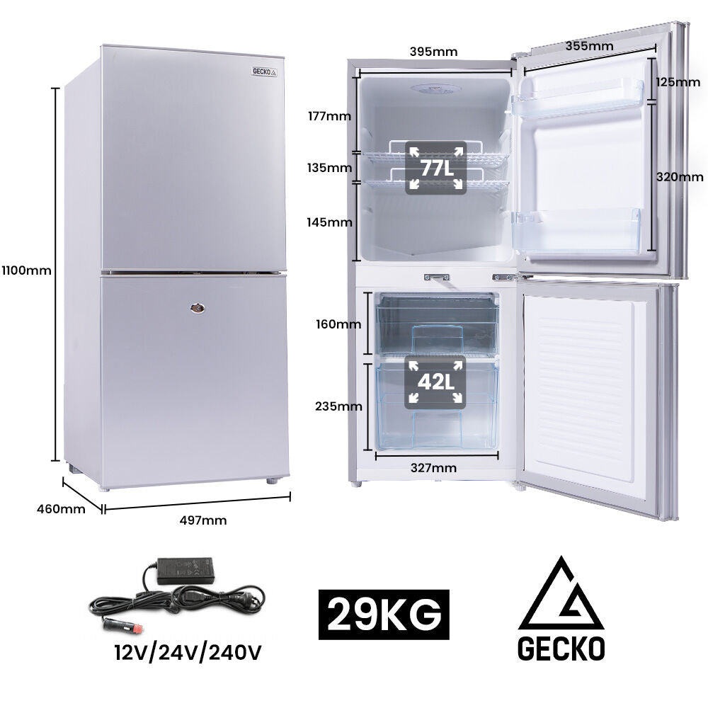 119L Portable Fridge Freezer, 12V/24V/240V for Motorhome and Caravan, Silver
