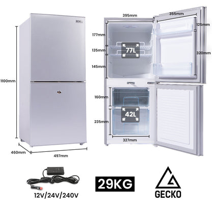 119L Portable Fridge Freezer, 12V/24V/240V for Motorhome and Caravan, Silver