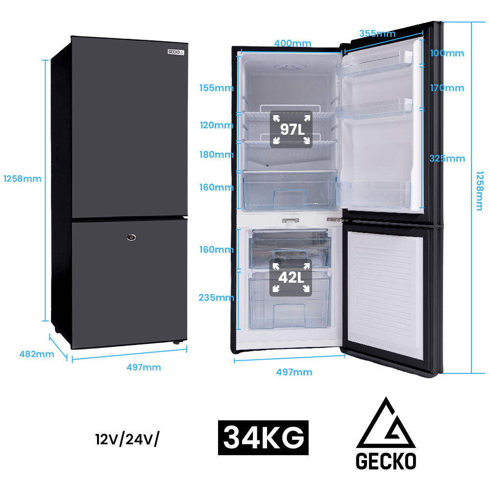 139L Upright Portable Fridge / Freezer, 12V/24V for Motorhome, Tiny Home, Off-grid and Caravan, Black