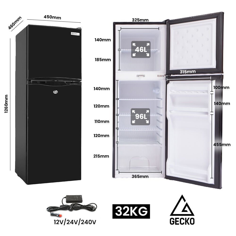 142L Portable Fridge Freezer, 12V/24V/240V for Motorhomes & Caravans, Black