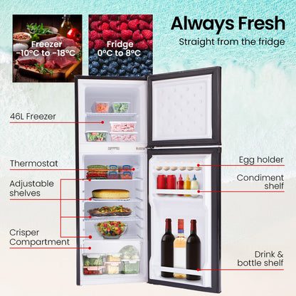 142L Portable Fridge Freezer, 12V/24V/240V for Motorhomes & Caravans, Black