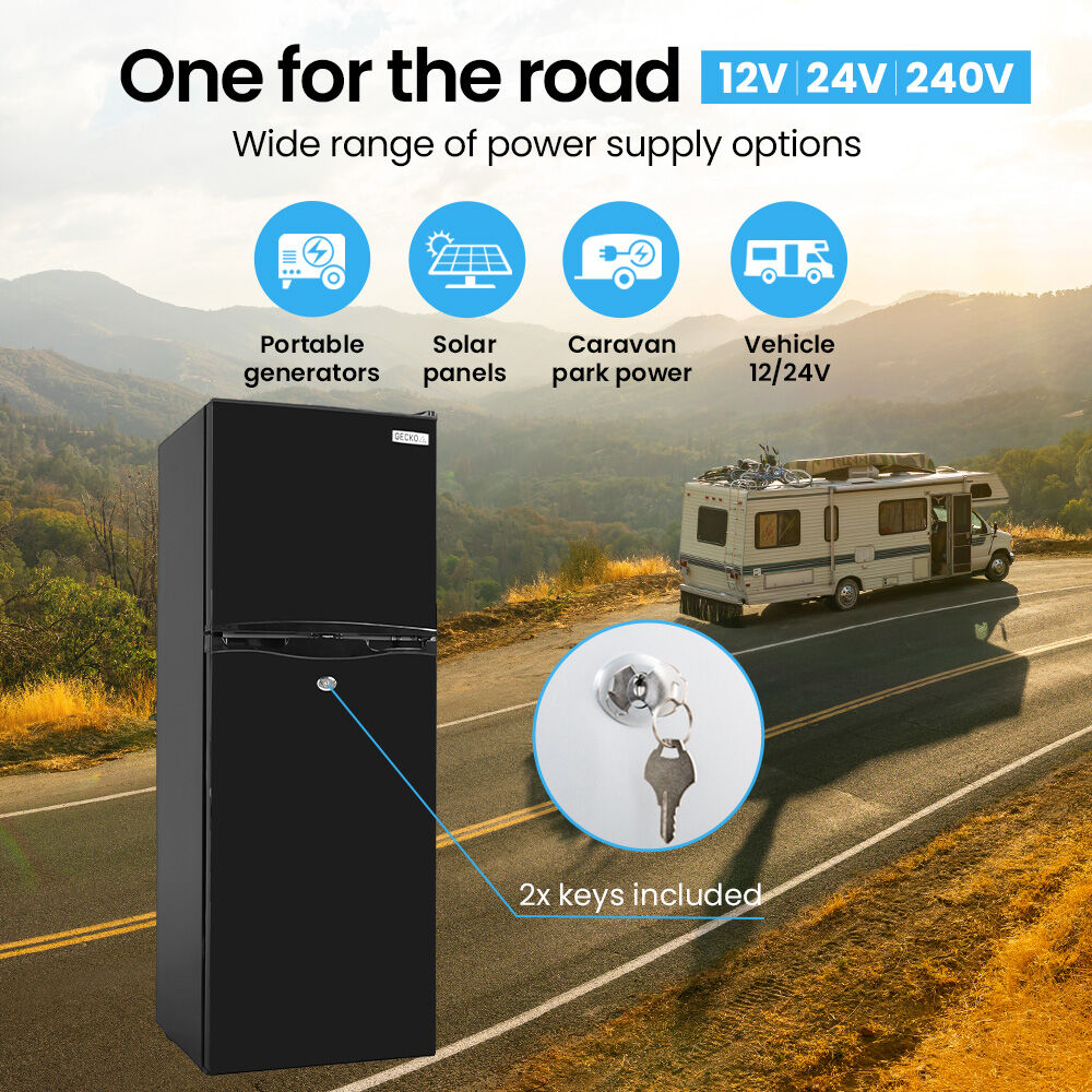 142L Portable Fridge Freezer, 12V/24V/240V for Motorhomes & Caravans, Black