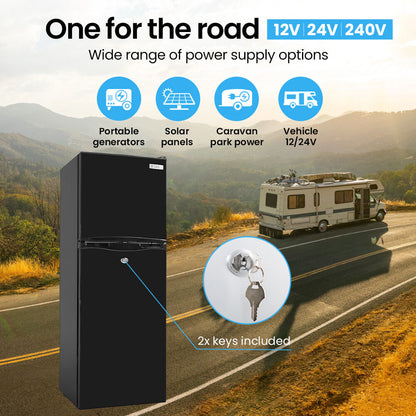 142L Portable Fridge Freezer, 12V/24V/240V for Motorhomes & Caravans, Black